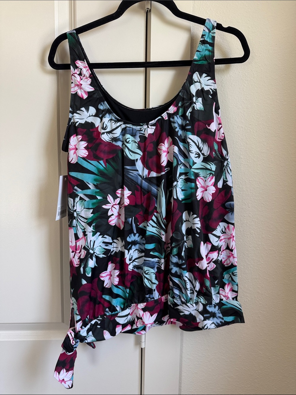FULLFITALL Swimsuits Tankini Built In Bra Floral Black Pink Size 14 PTP 21” - Picture 9 of 10